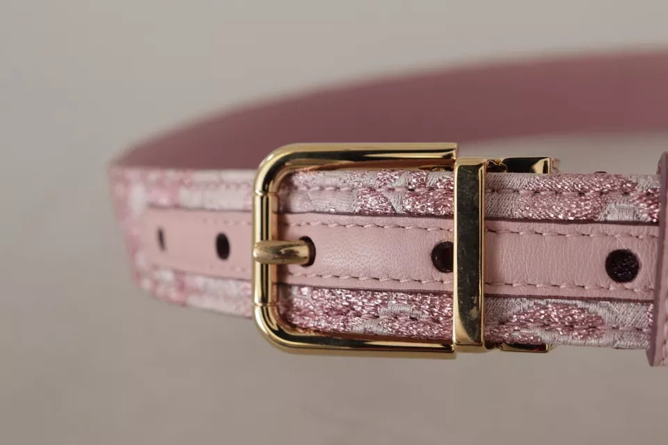 Ceinture Dolce & Gabbana rose avec boucle en métal doré brodée Jquard