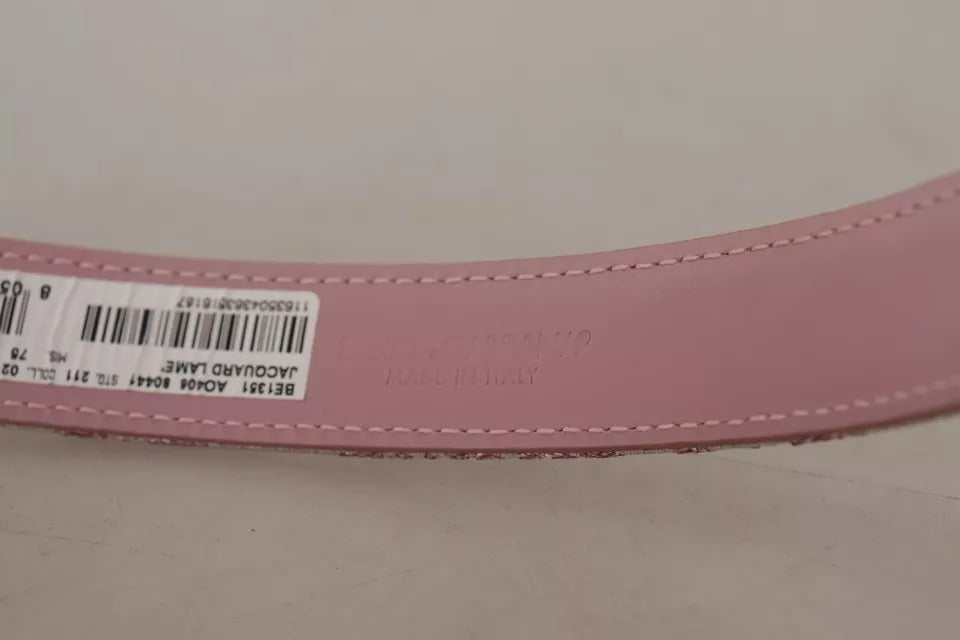 Ceinture Dolce & Gabbana rose avec boucle en métal doré brodée Jquard