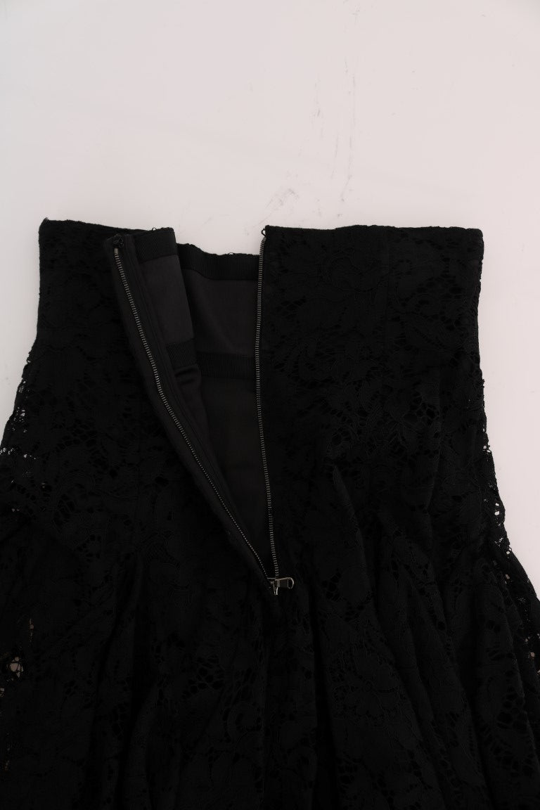Jupe trapèze en dentelle noire à découpes florales Dolce & Gabbana