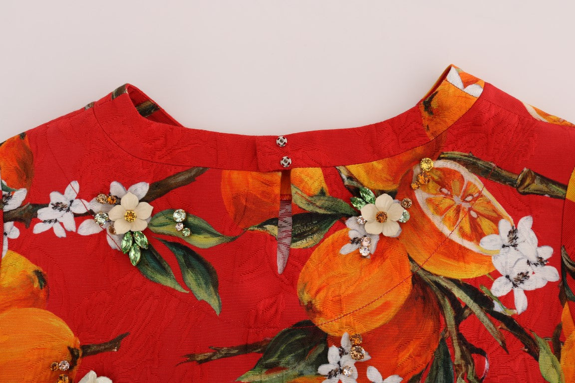 Chemisier imprimé orange Dolce & Gabbana orné de cristaux