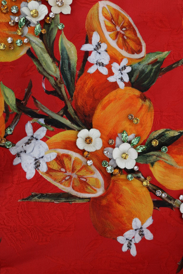 Chemisier imprimé orange Dolce & Gabbana orné de cristaux