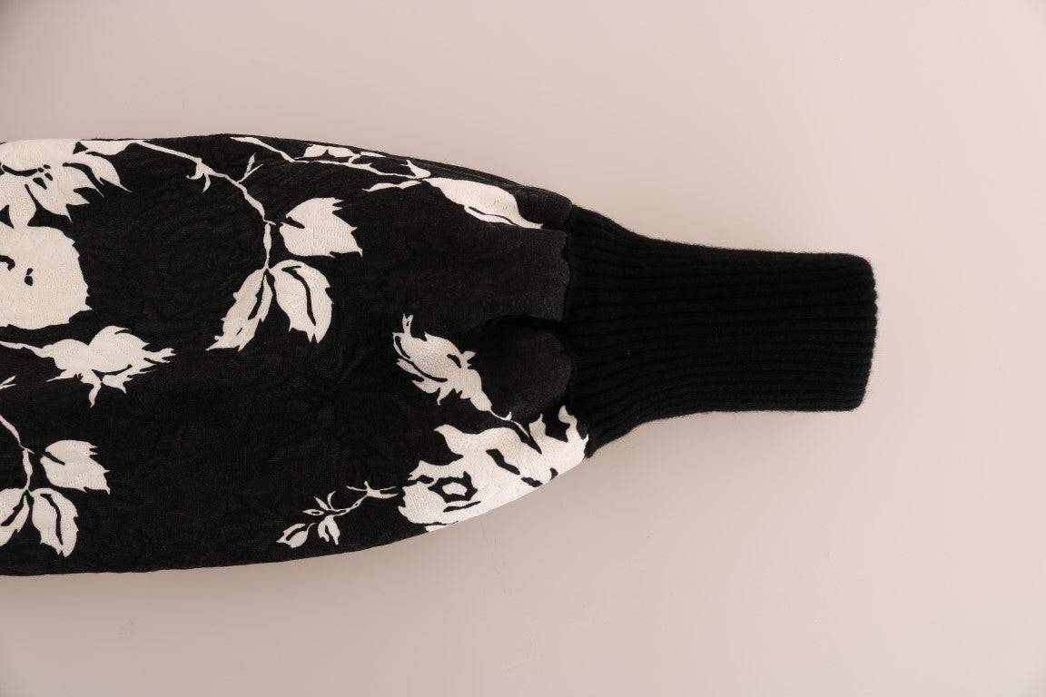 Pull zippé en brocart fleuri et fourrure noire Dolce & Gabbana