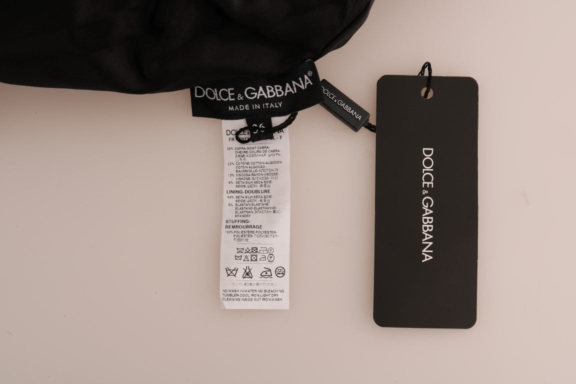 Pull zippé en brocart fleuri et fourrure noire Dolce & Gabbana