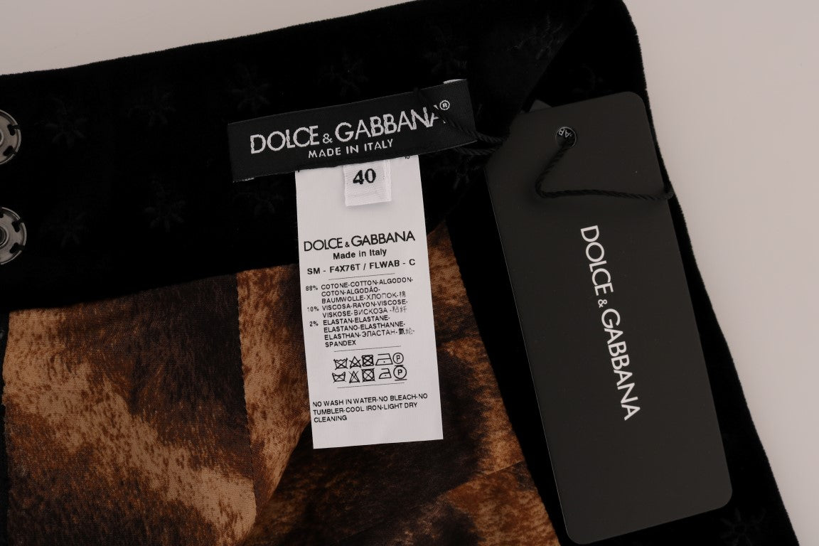 Jupe crayon en velours baroque vert foncé Dolce & Gabbana