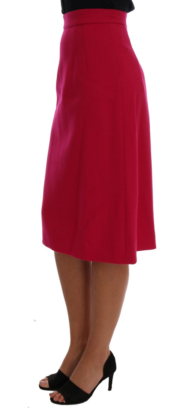 Jupe trapèze longue au genou en laine rose Dolce & Gabbana