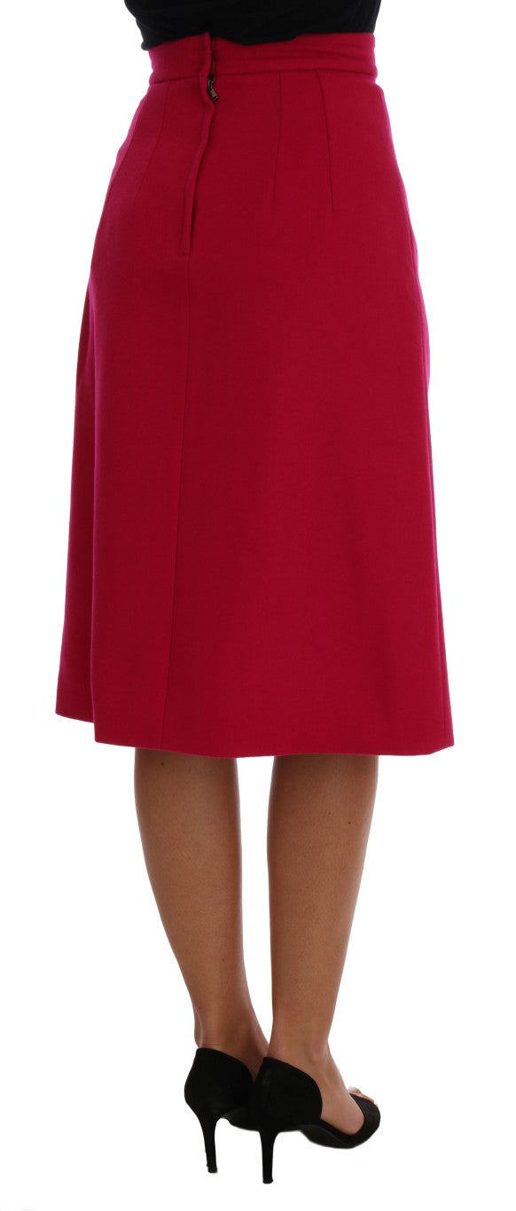 Jupe trapèze longue au genou en laine rose Dolce & Gabbana