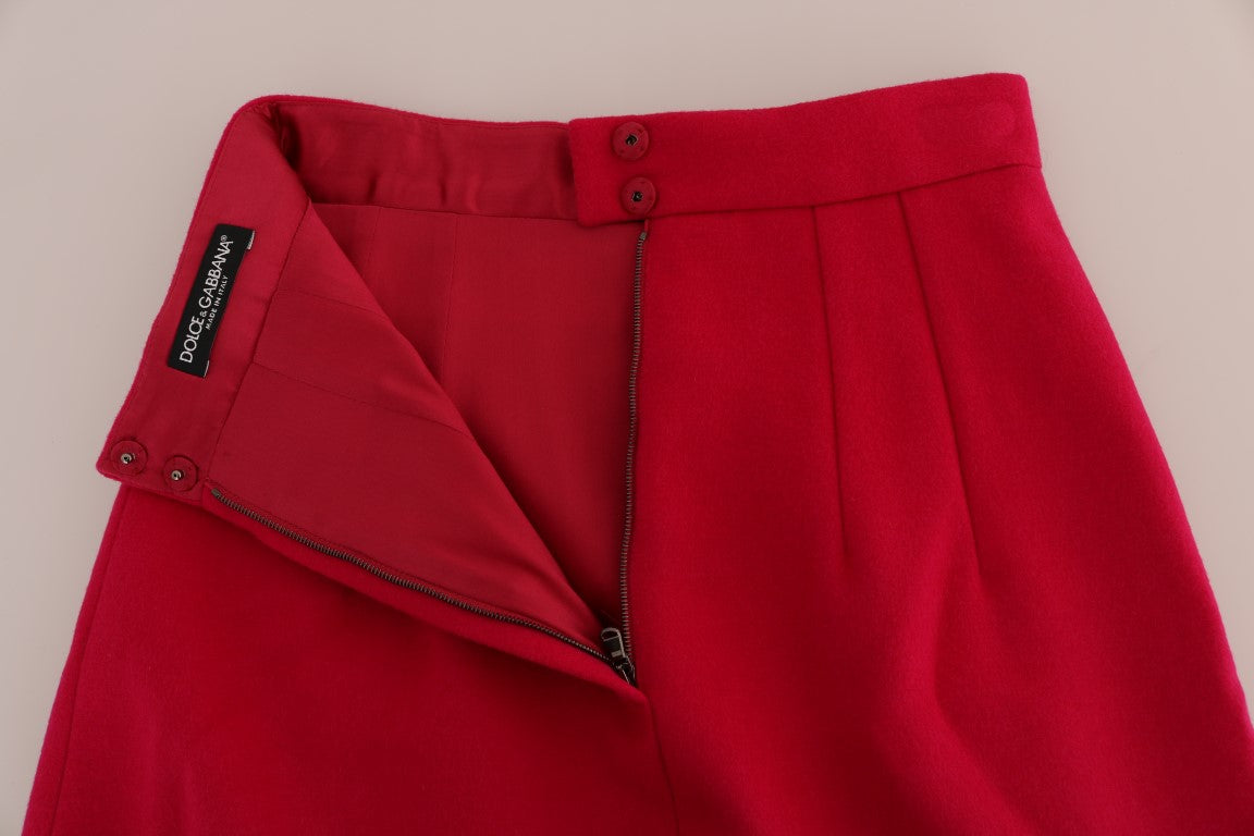 Jupe trapèze longue au genou en laine rose Dolce & Gabbana