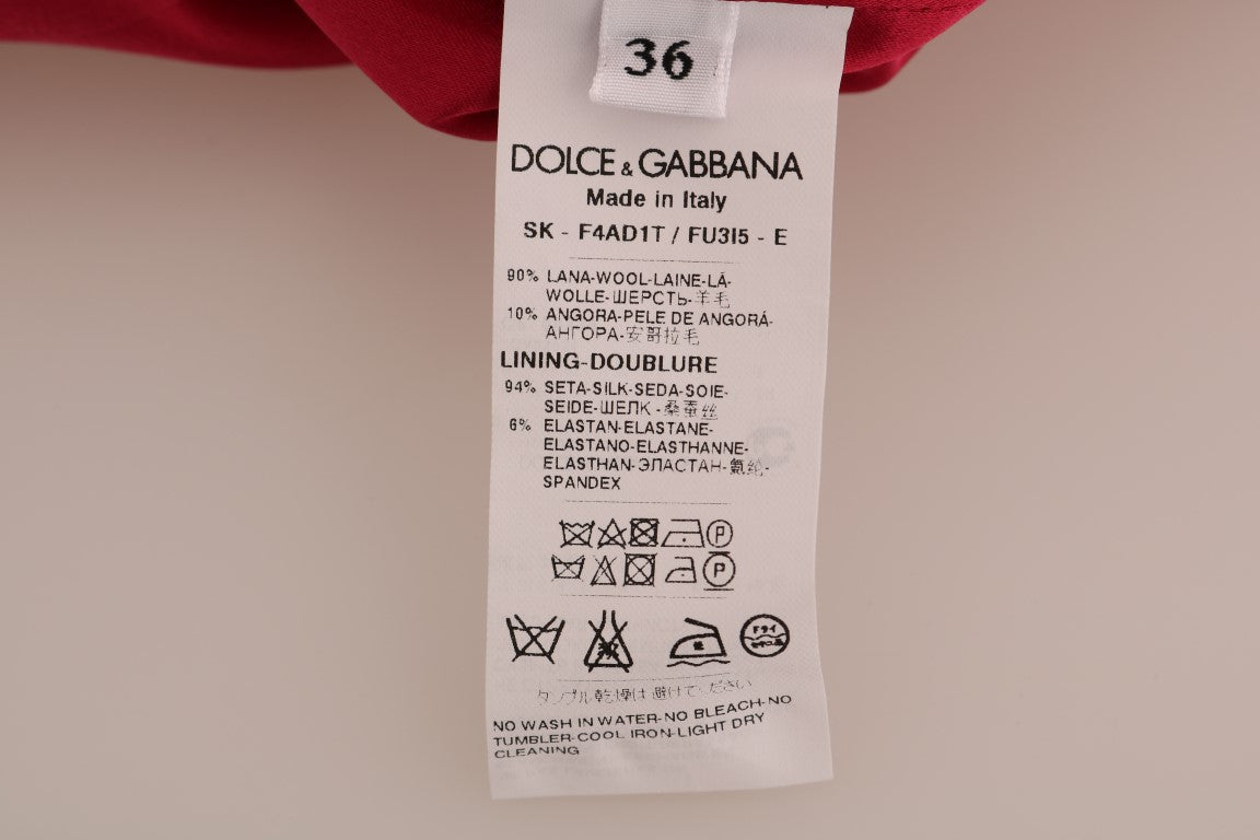 Jupe trapèze longue au genou en laine rose Dolce & Gabbana