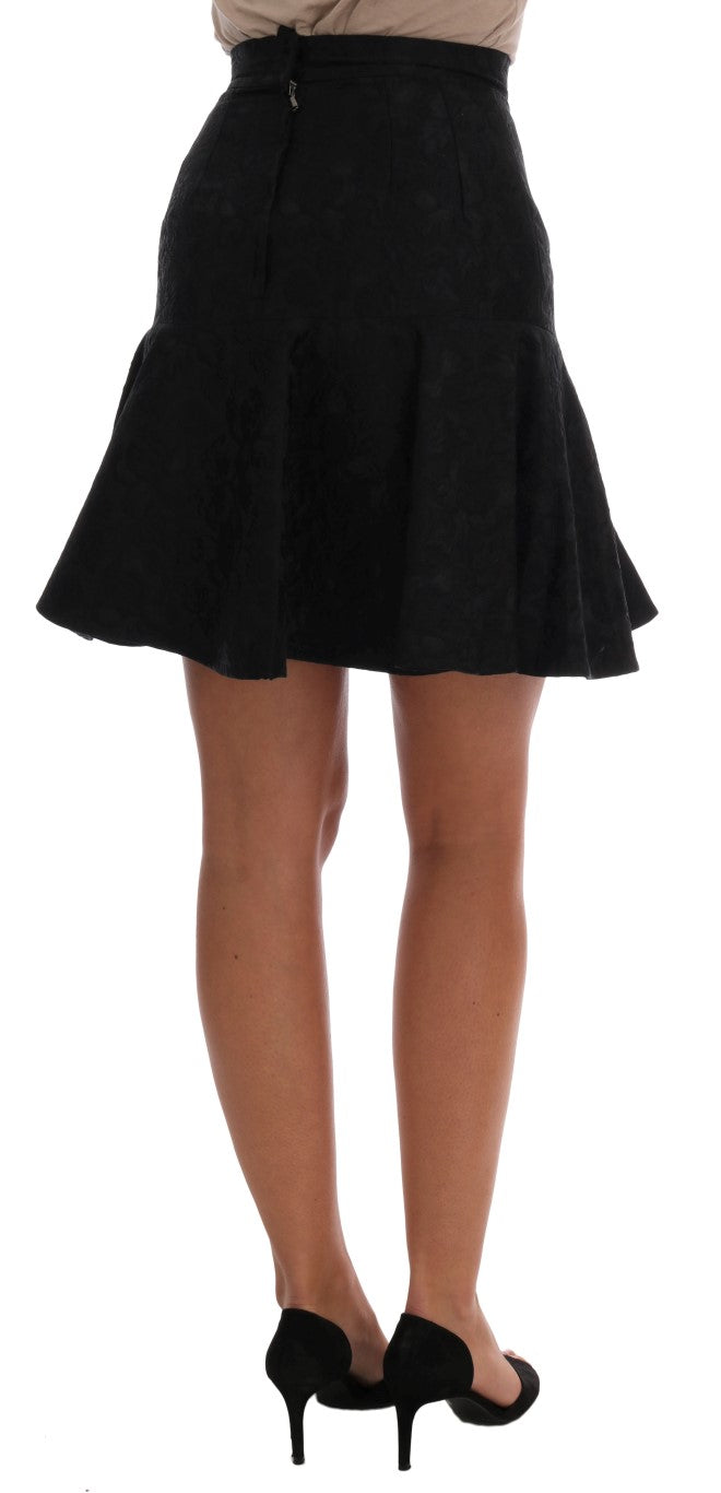 Jupe trapèze en soie jacquard florale noire Dolce & Gabbana