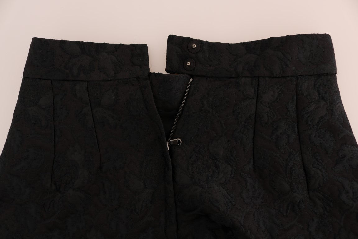 Jupe trapèze en soie jacquard florale noire Dolce & Gabbana