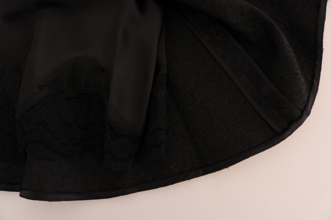 Jupe trapèze en soie jacquard florale noire Dolce & Gabbana