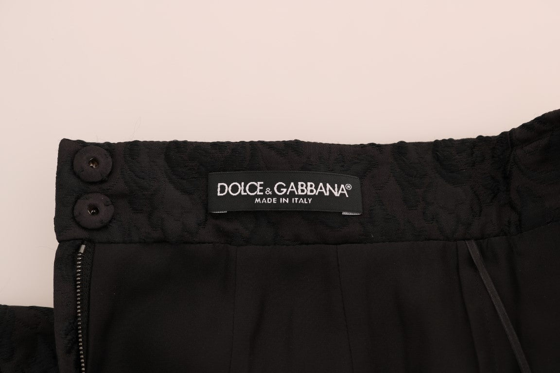 Jupe trapèze en soie jacquard florale noire Dolce & Gabbana