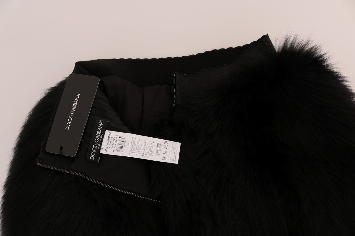 Mini-culotte en fourrure d'agneau et de renard noire Dolce & Gabbana