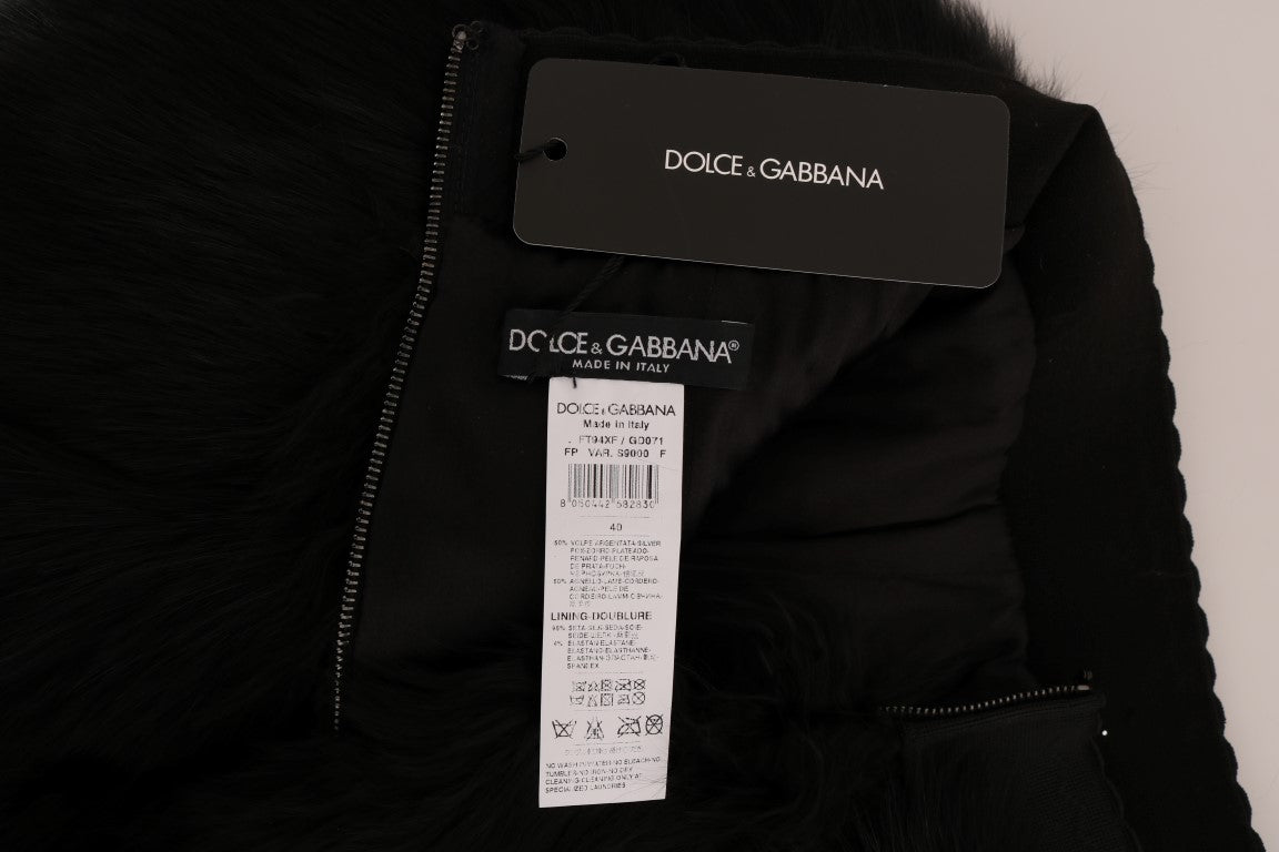 Mini-culotte en fourrure d'agneau et de renard noire Dolce & Gabbana