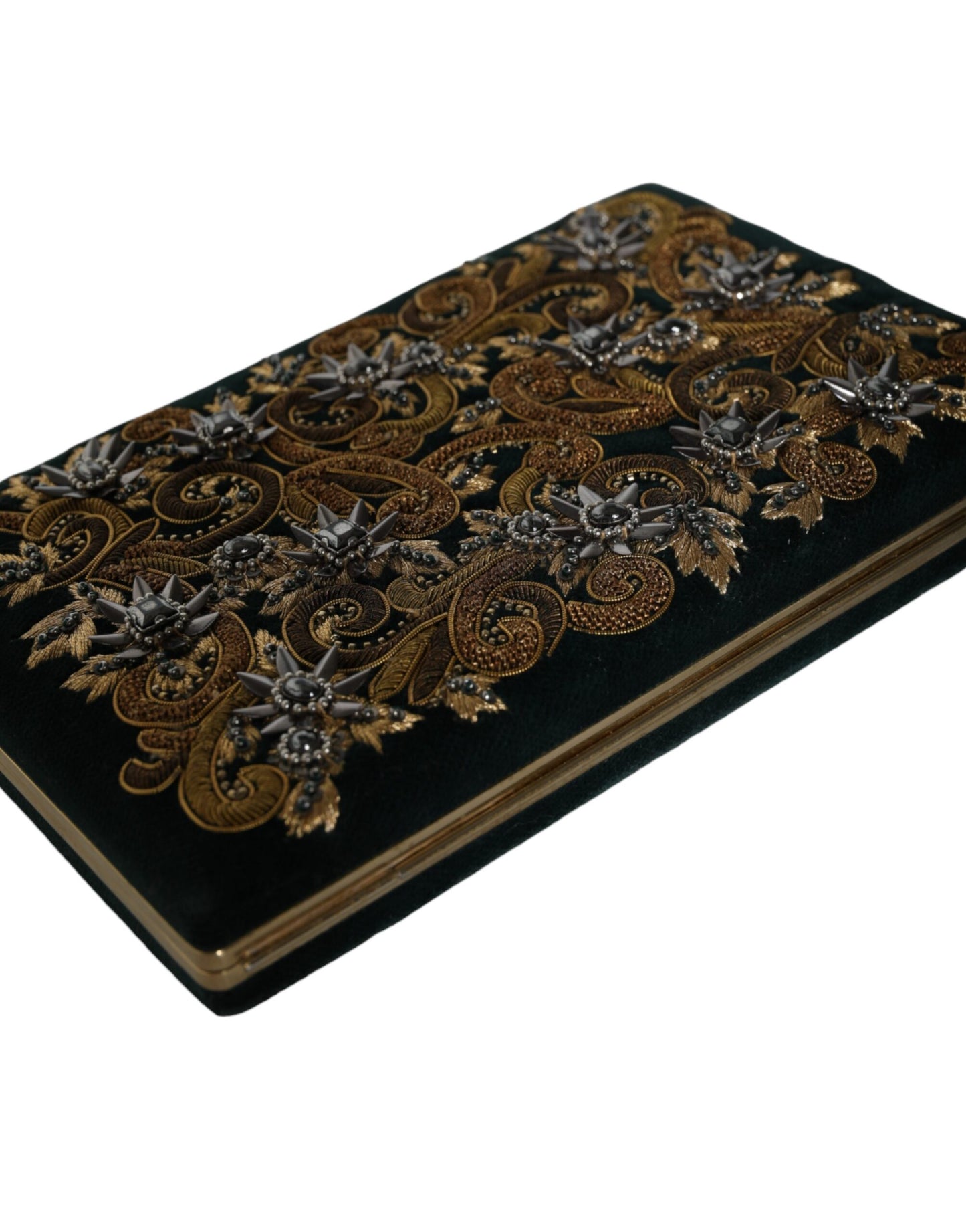 Sac à main de soirée Dolce & Gabbana en velours noir avec cadre doré