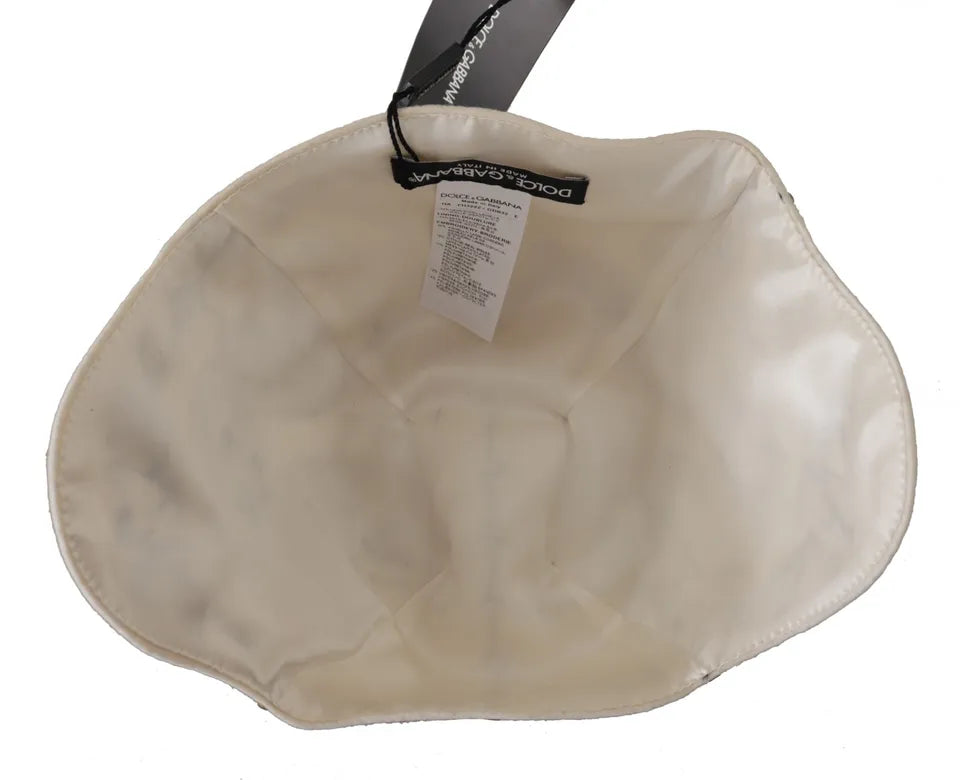 Chapeau Dolce & Gabbana en laine blanche et noire avec broche camée brodée