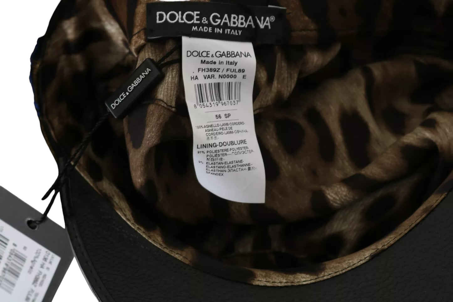 Casquette de violon Dolce & Gabbana en cuir noir et perles de cristal avec ruban doré