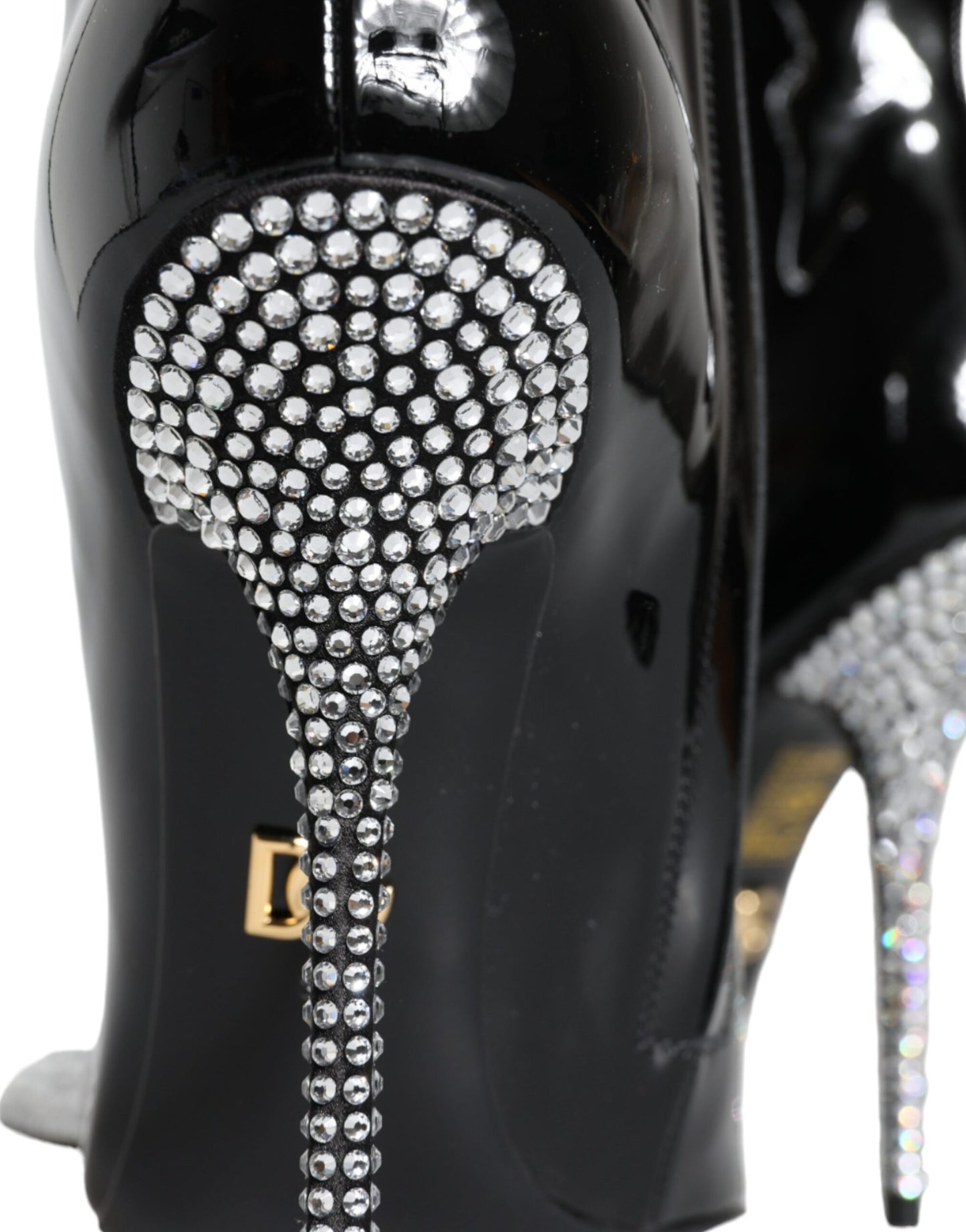 Bottes à talons en cuir verni noir Dolce & Gabbana