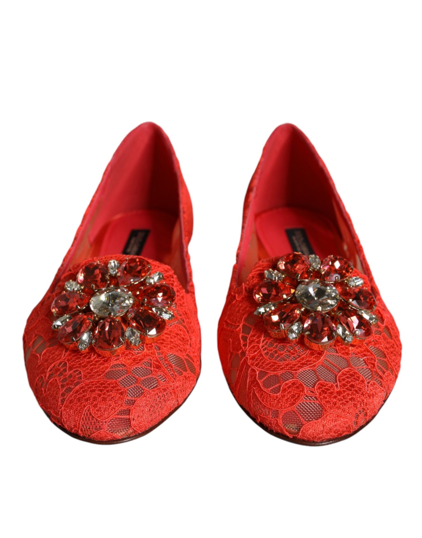 Mocassins ballerines en dentelle corail et cristaux Dolce & Gabbana