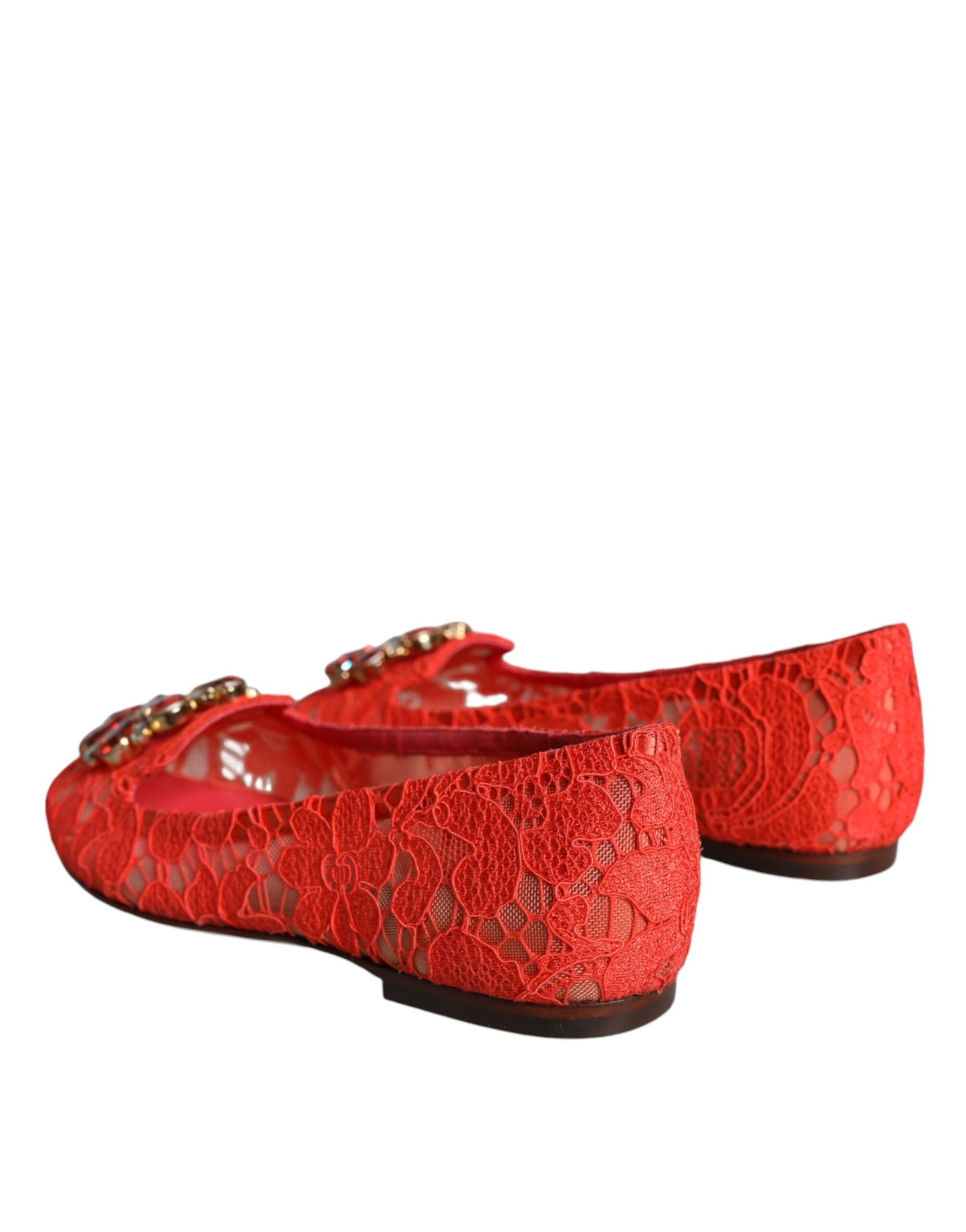 Mocassins ballerines en dentelle corail et cristaux Dolce & Gabbana