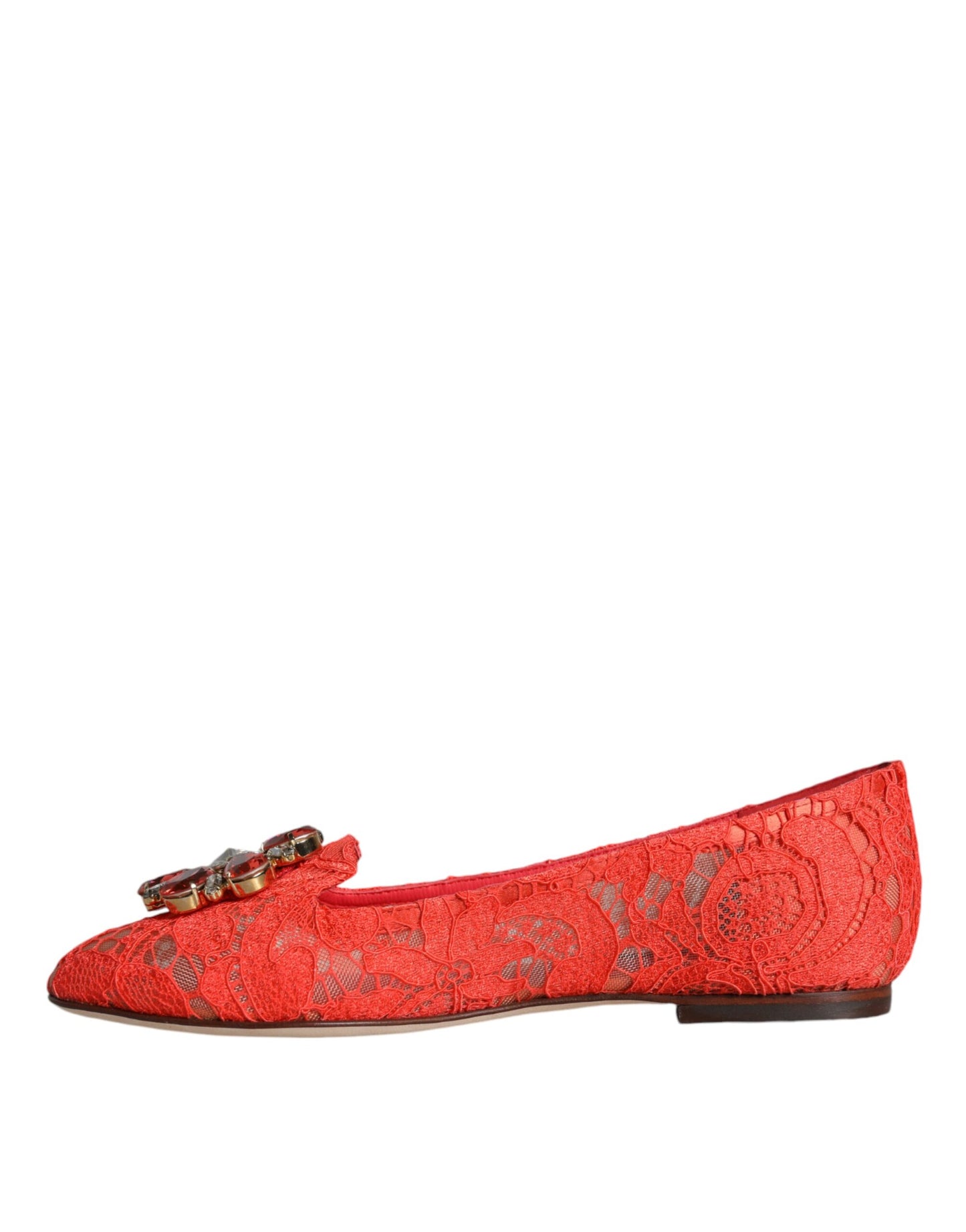 Mocassins ballerines en dentelle corail et cristaux Dolce & Gabbana