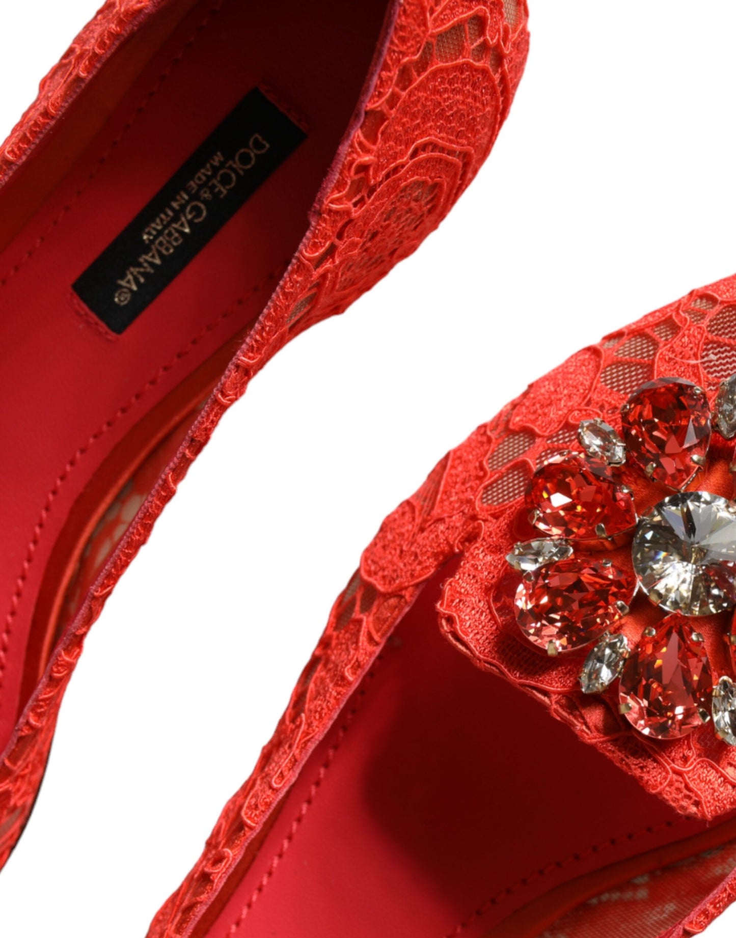 Mocassins ballerines en dentelle corail et cristaux Dolce & Gabbana
