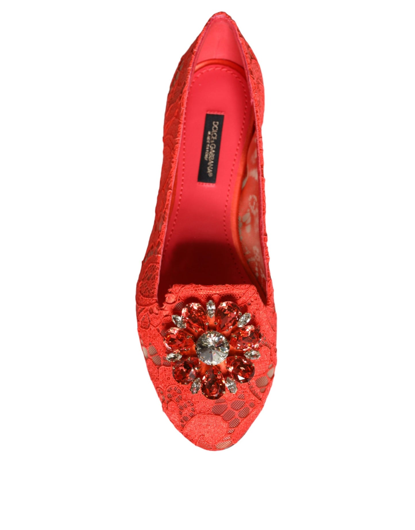 Mocassins ballerines en dentelle corail et cristaux Dolce & Gabbana