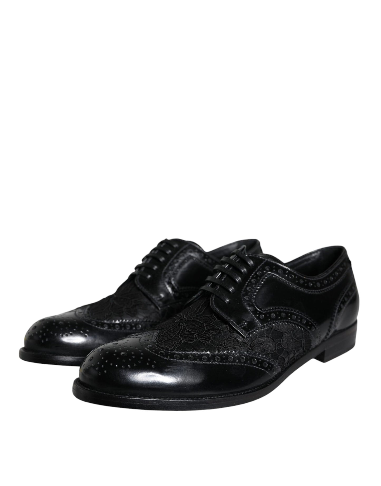 Dolce & Gabbana – Formelle Schuhe aus schwarzem Leder mit floraler Spitze