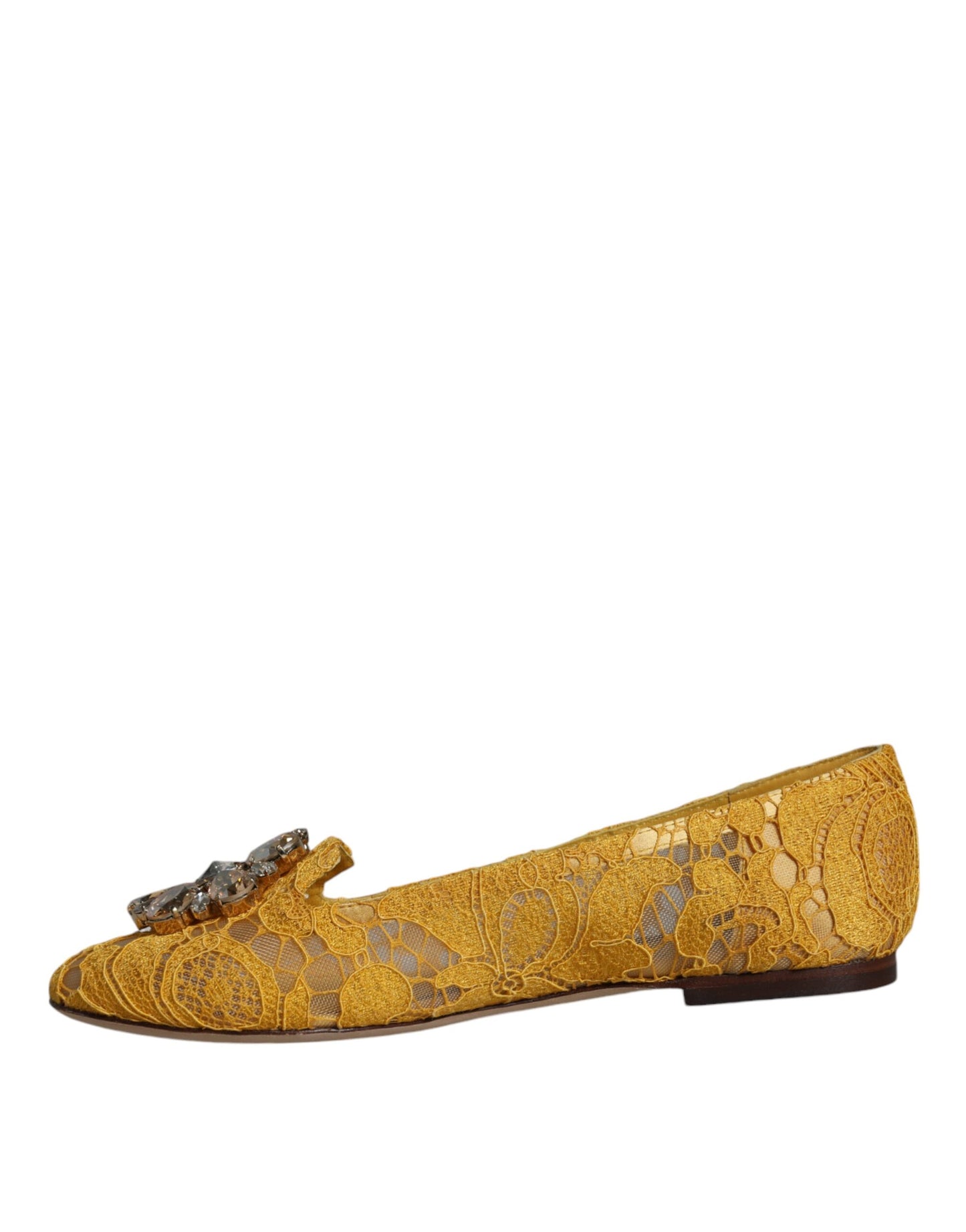 Dolce & Gabbana – Senfgelbe Ballerinas mit Spitze und Kristallen