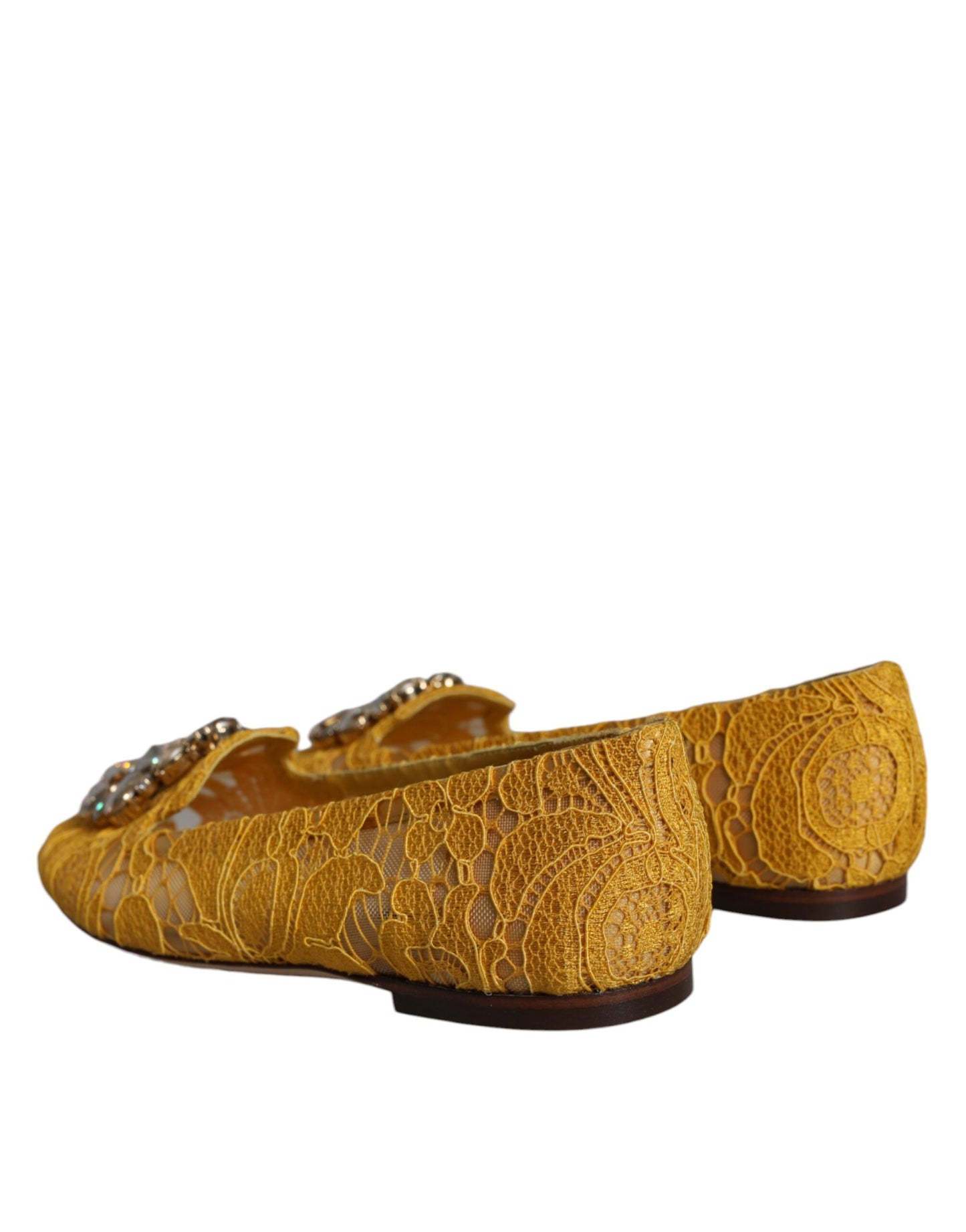 Dolce & Gabbana – Senfgelbe Ballerinas mit Spitze und Kristallen