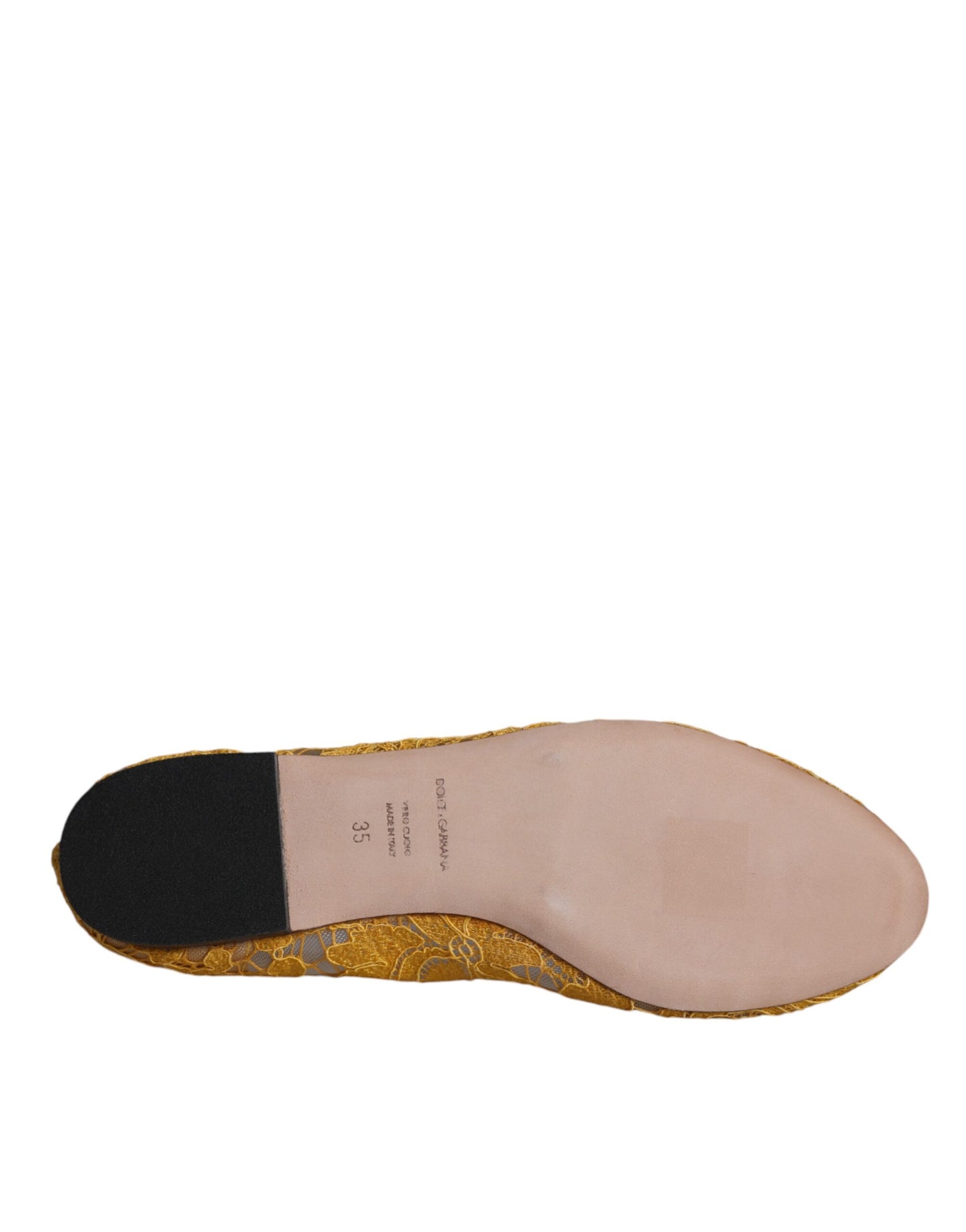Dolce & Gabbana – Senfgelbe Ballerinas mit Spitze und Kristallen
