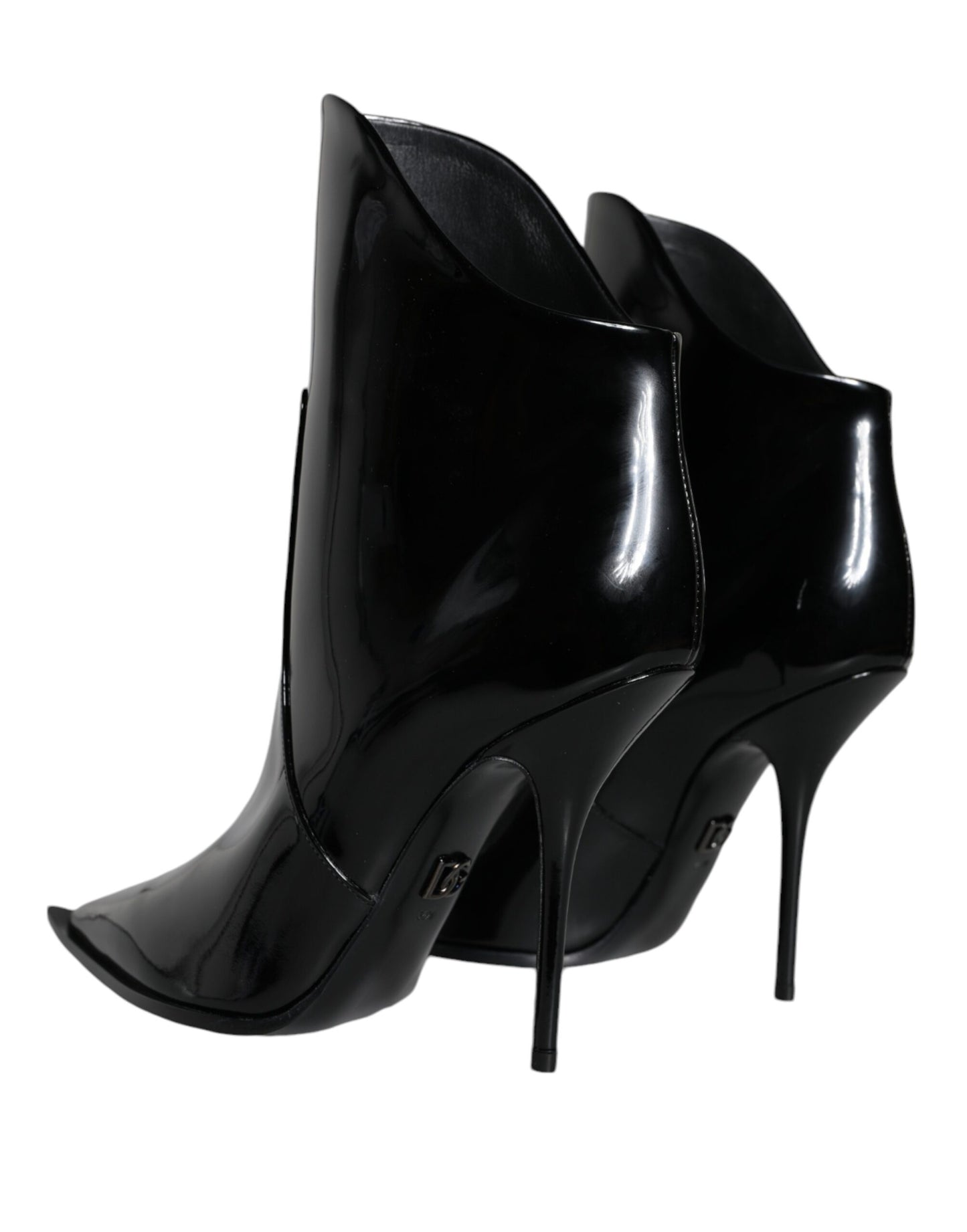 Bottines pointues en cuir verni noir Dolce & Gabbana