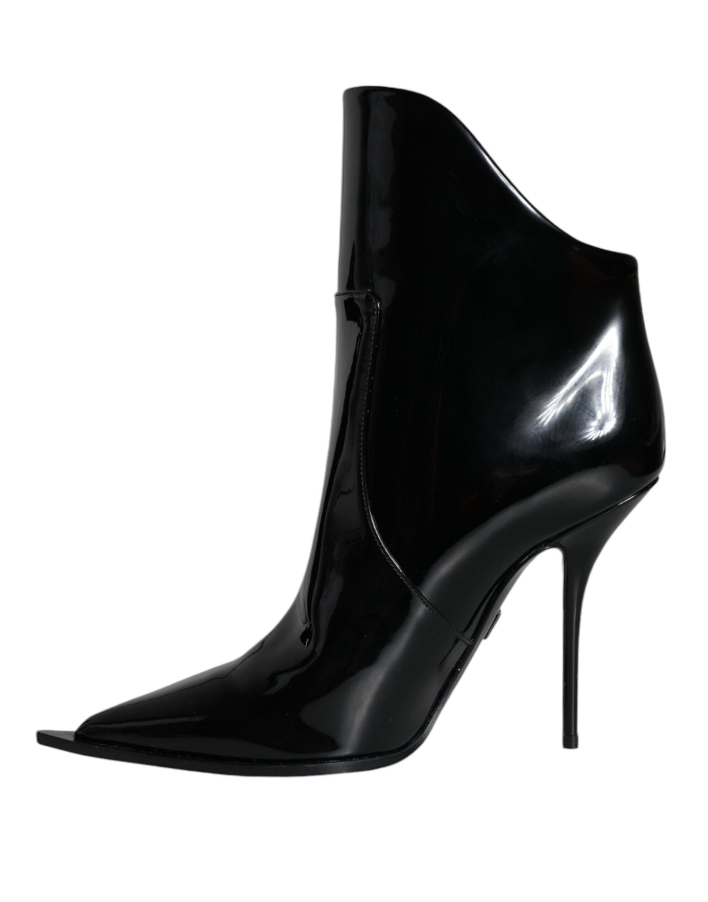 Bottines pointues en cuir verni noir Dolce & Gabbana