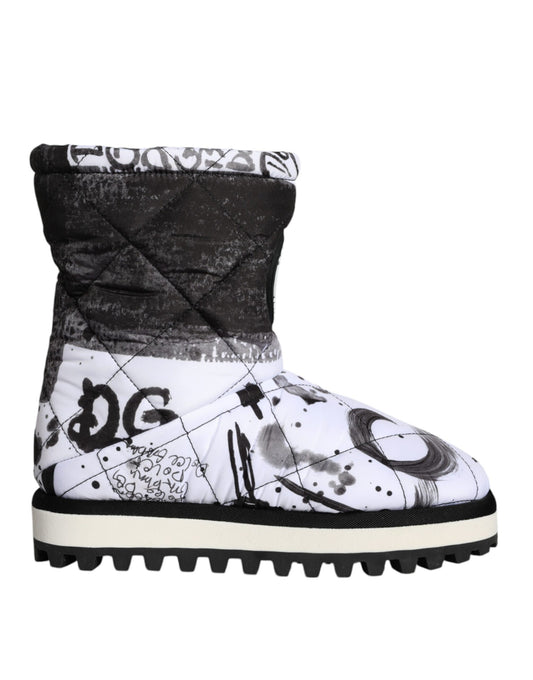 Dolce & Gabbana – Weiße, gepolsterte Stiefel mit Logo-Print in mittlerer Wadenhöhe