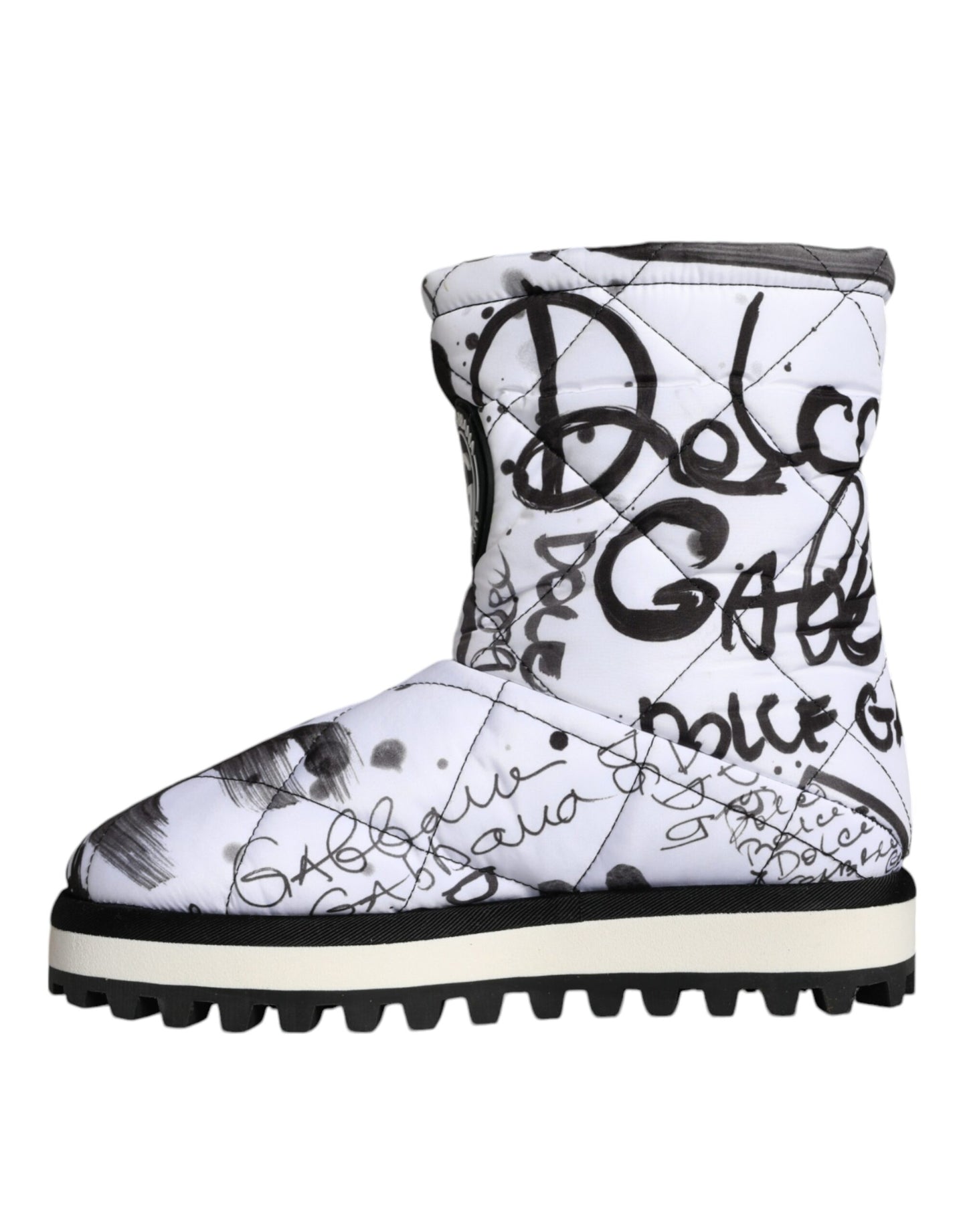 Dolce & Gabbana – Weiße, gepolsterte Stiefel mit Logo-Print in mittlerer Wadenhöhe