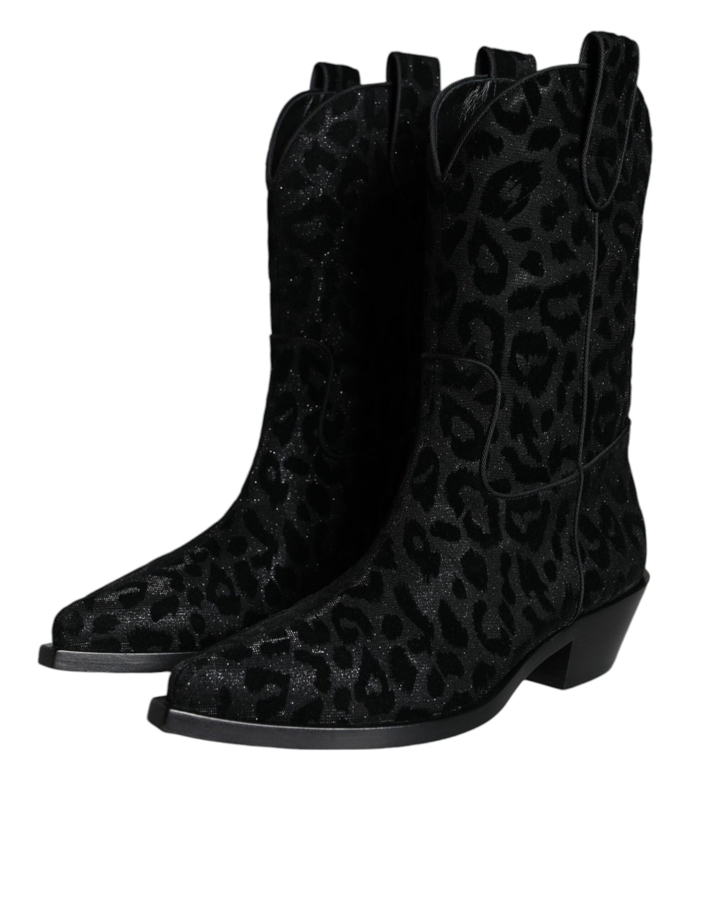 Bottes de cowboy léopard noires et grises Dolce & Gabbana