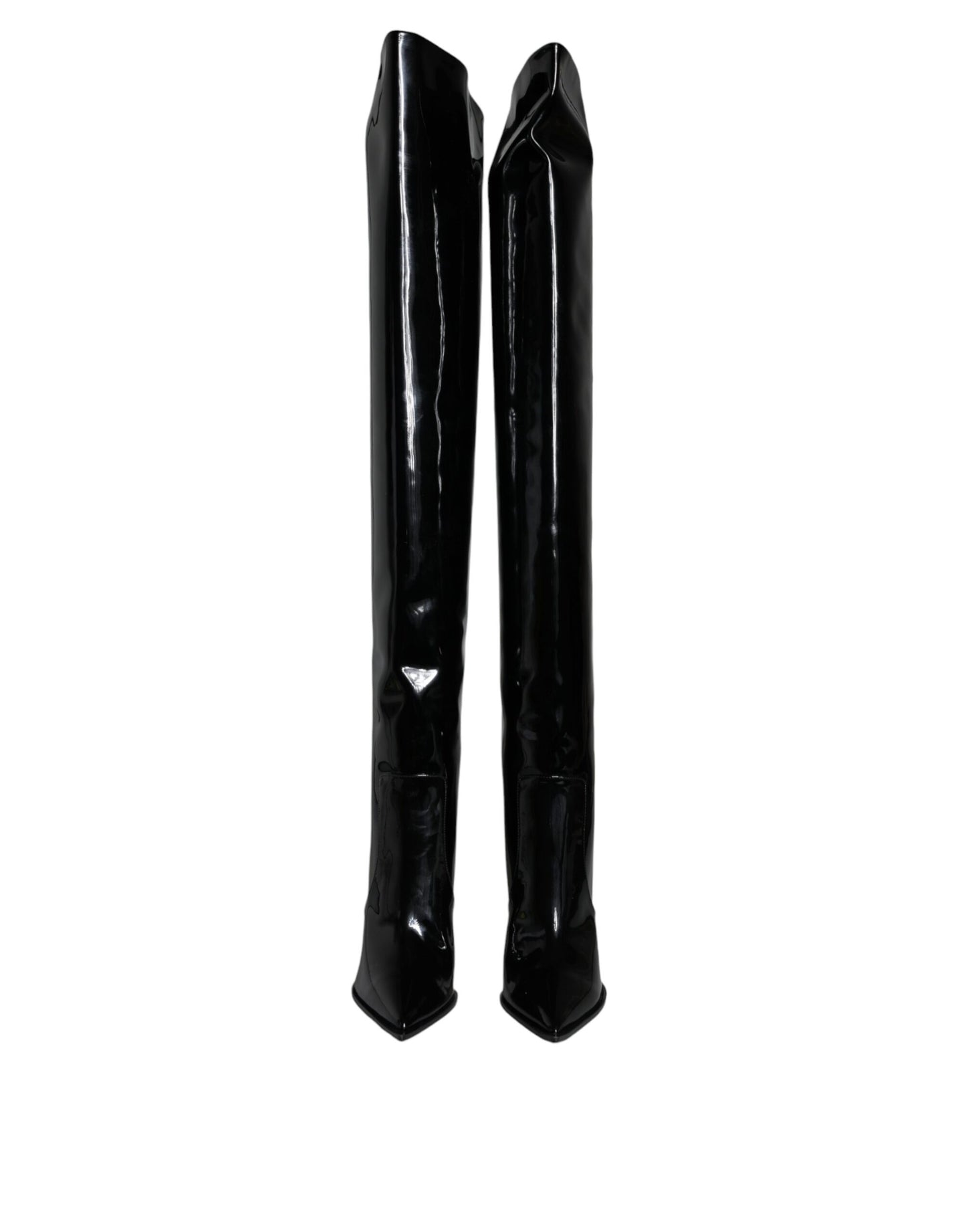 Bottes hautes en cuir verni noir Dolce & Gabbana