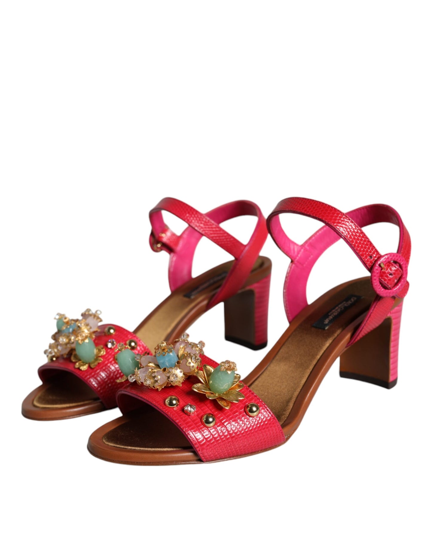 Dolce & Gabbana – Keira – Sandalen aus Fuchsia-Leder mit Verzierung
