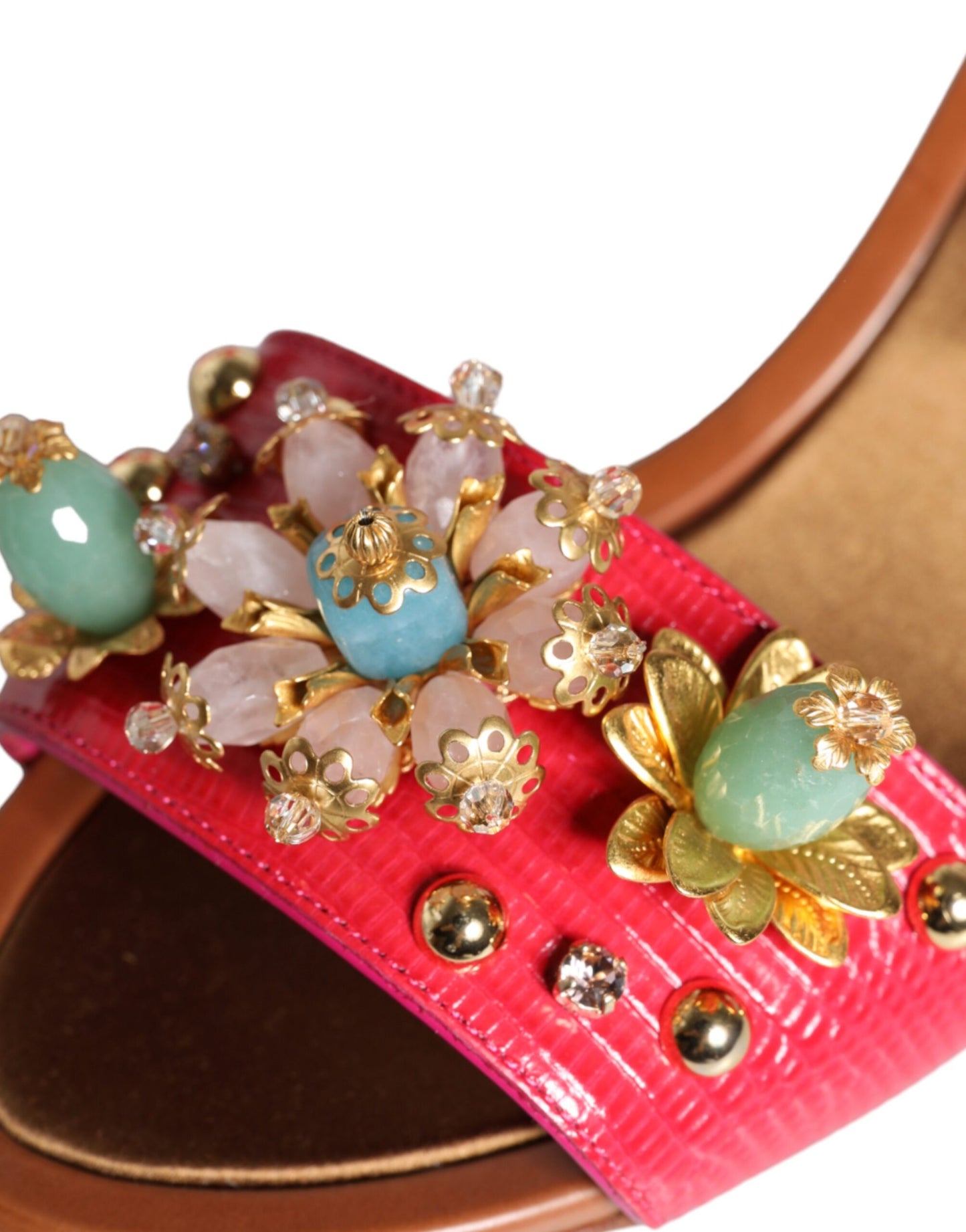 Dolce & Gabbana – Keira – Sandalen aus Fuchsia-Leder mit Verzierung