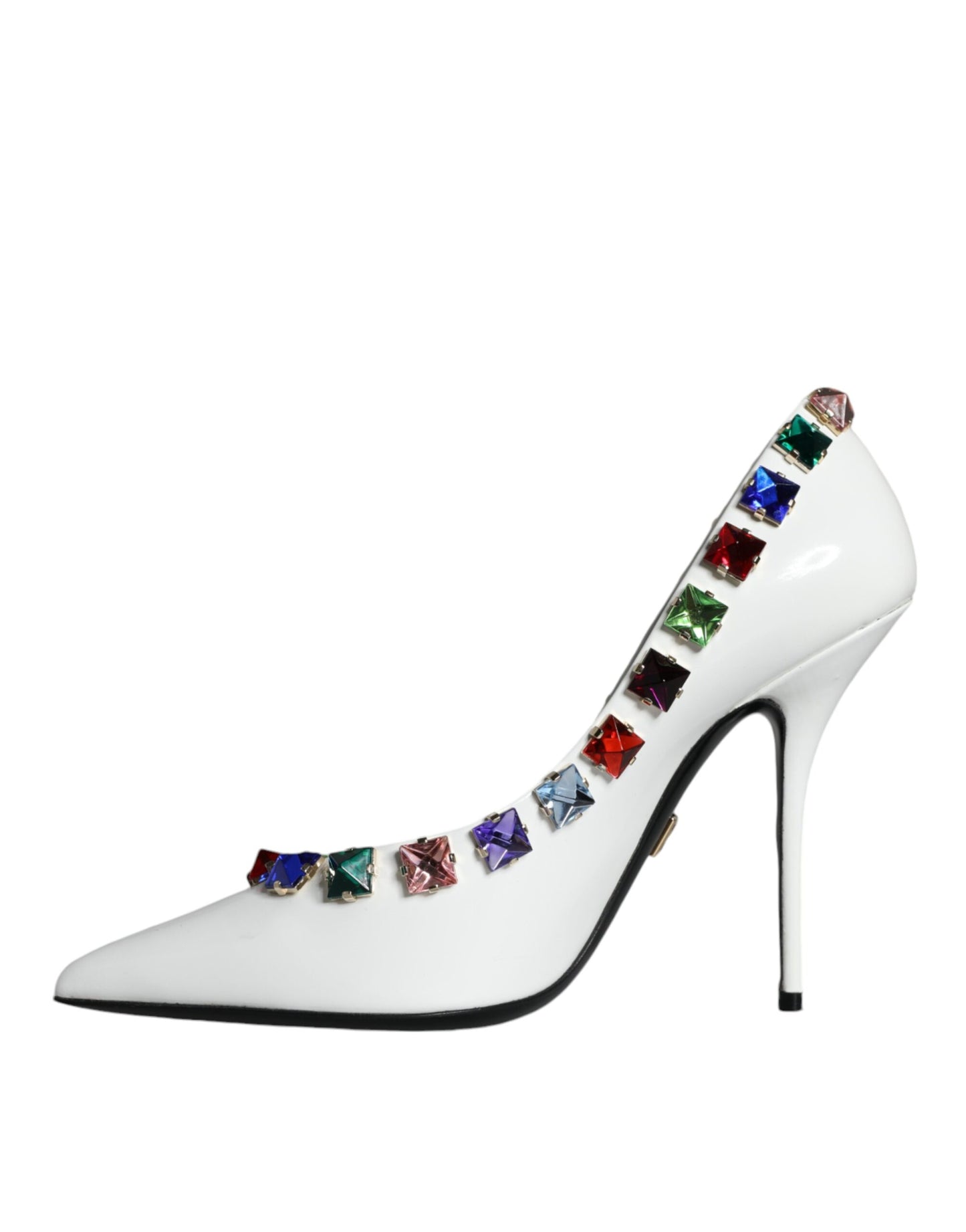 Escarpins à talons hauts en cuir à cristaux blancs Dolce & Gabbana