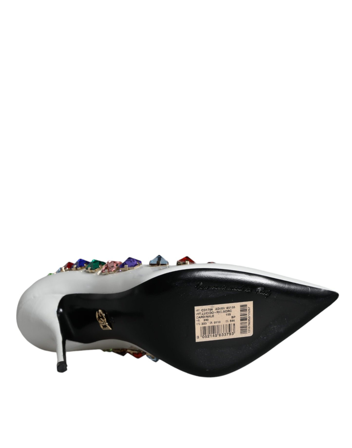 Escarpins à talons hauts en cuir à cristaux blancs Dolce & Gabbana