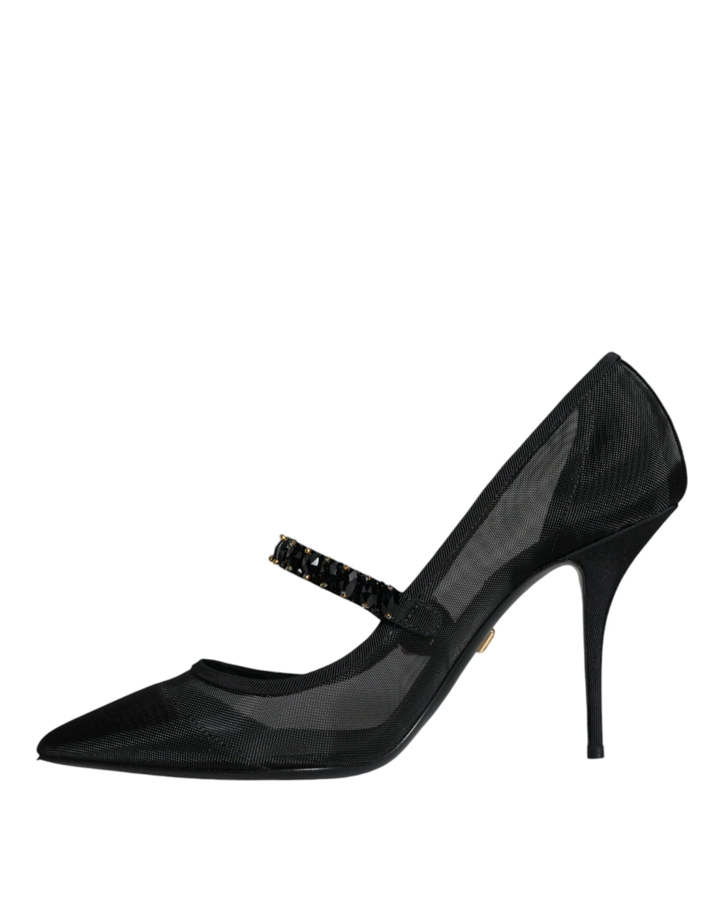 Dolce & Gabbana – Schwarze Mary-Jane-Pumps aus Netzstoff mit Kristallabsatz
