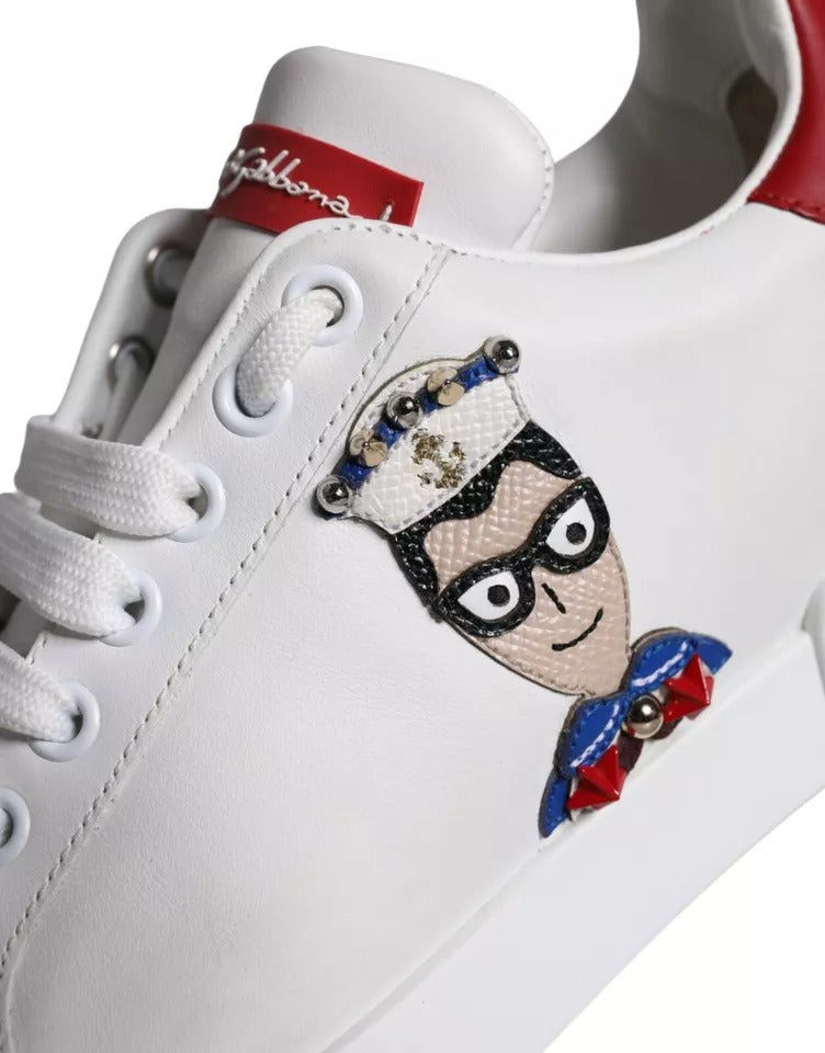 Dolce & Gabbana – Portofino-Sneakers aus Kalbsleder mit weißem Patch und Nappaleder