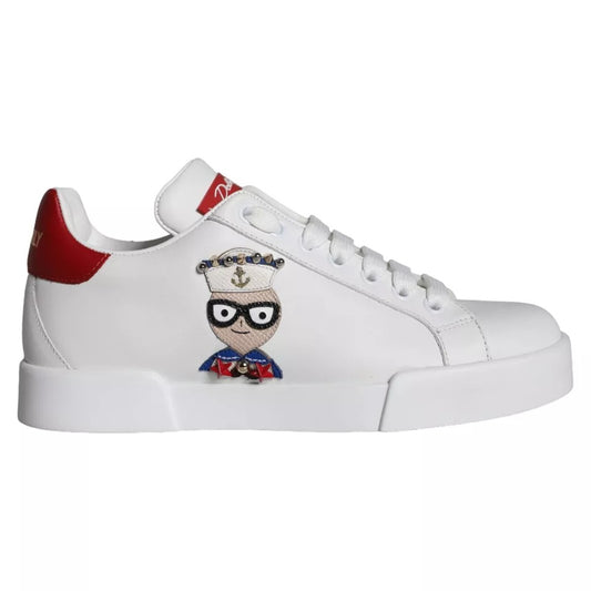 Dolce & Gabbana – Portofino-Sneakers aus Kalbsleder mit weißem Patch und Nappaleder