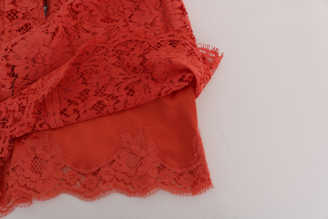Dolce & Gabbana Jupe crayon en dentelle macramé orange
