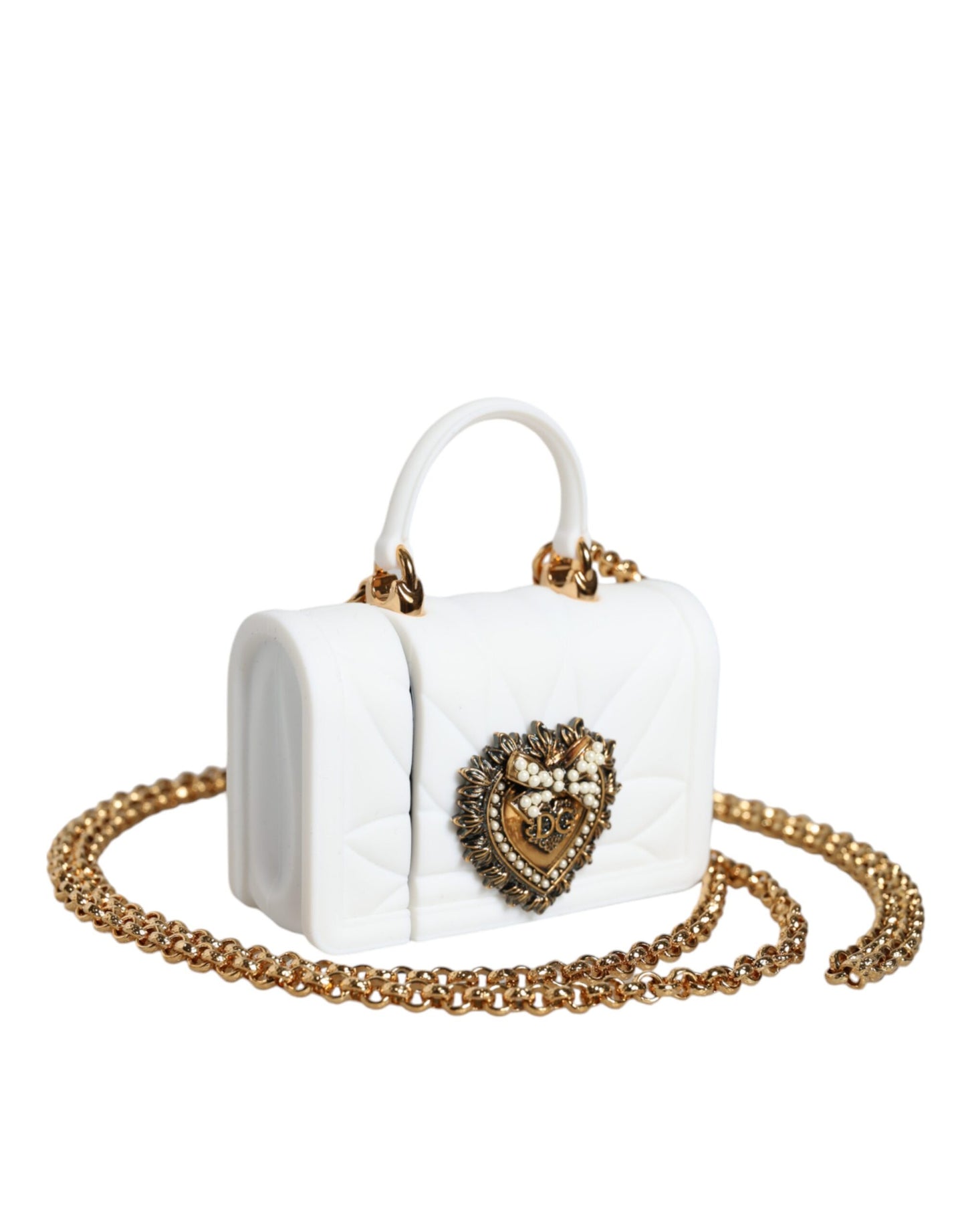 Dolce & Gabbana – Weiße Silikonhülle „Devotion Heart“ mit Handtasche und Airpod-Hülle