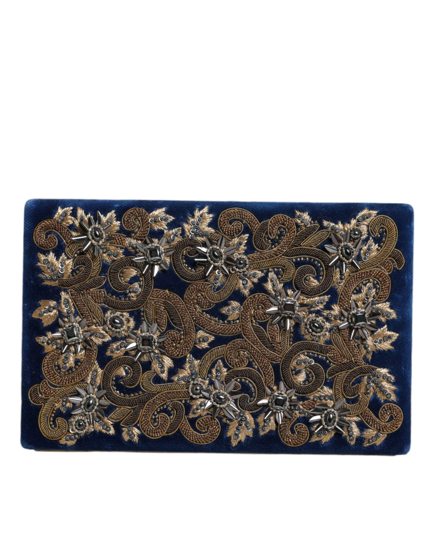 Sac à main de soirée Dolce & Gabbana en velours bleu avec cadre doré