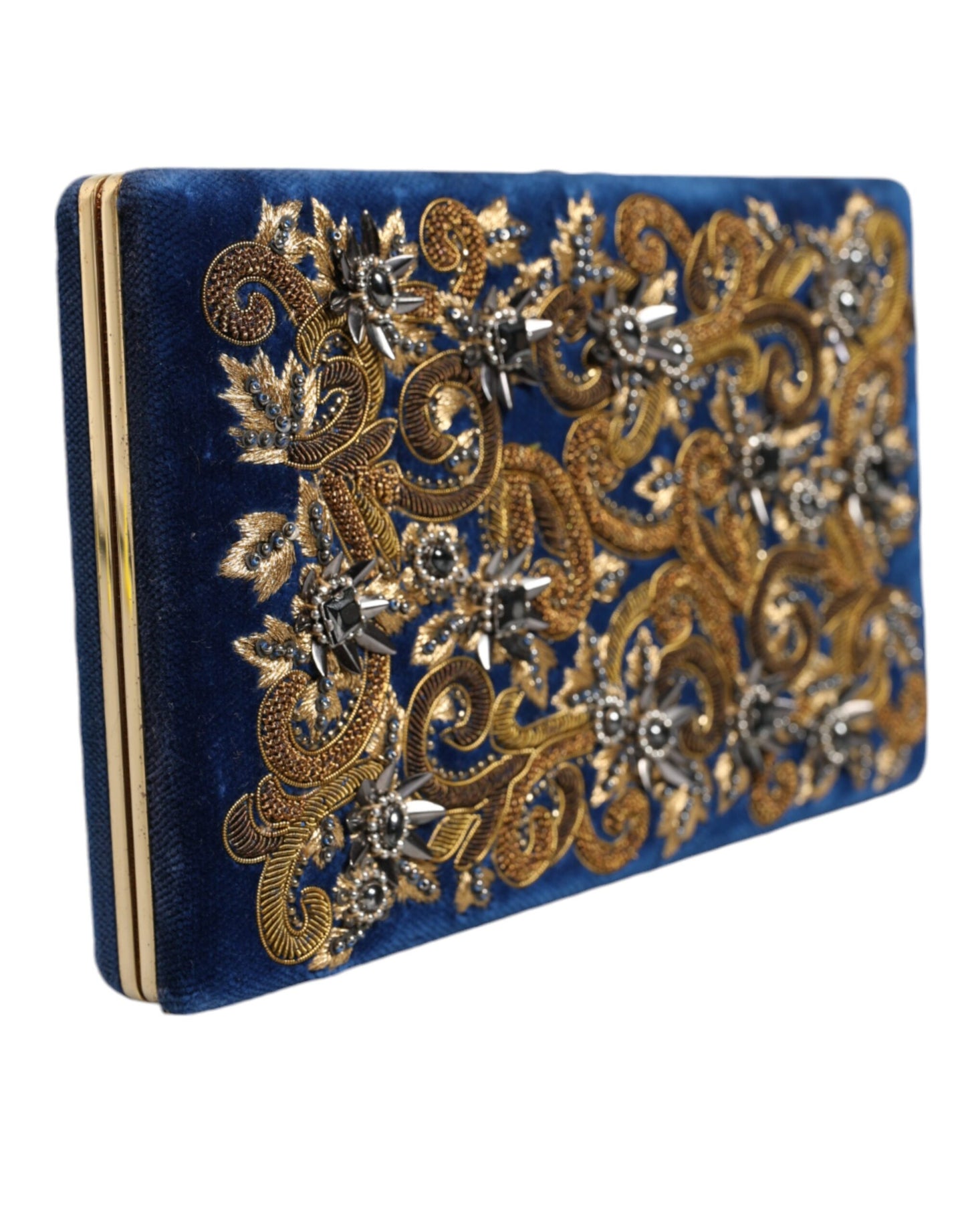 Sac à main de soirée Dolce & Gabbana en velours bleu avec cadre doré