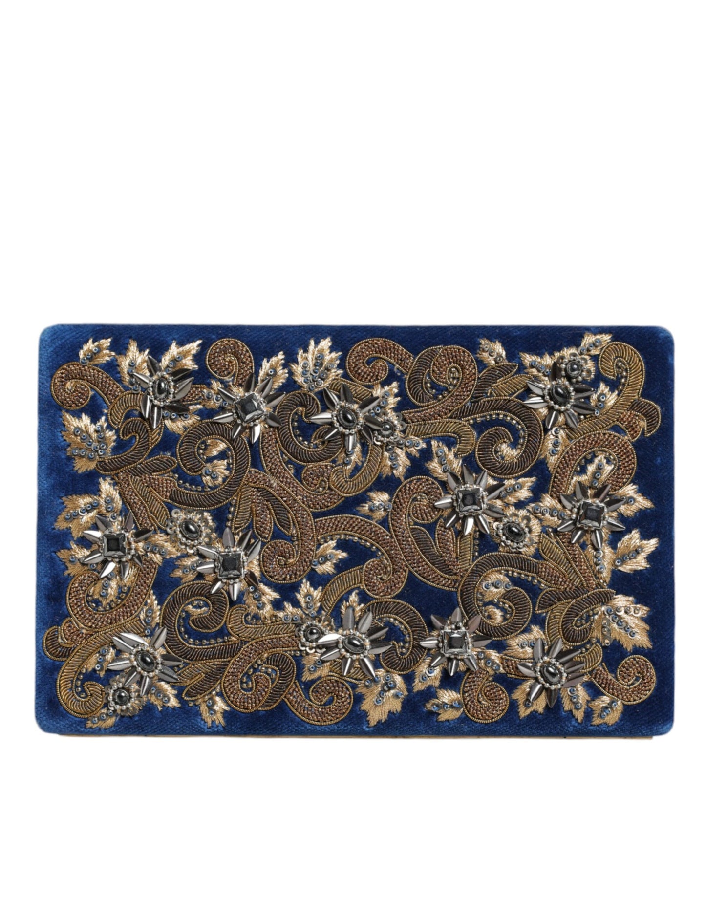 Sac à main de soirée Dolce & Gabbana en velours bleu avec cadre doré