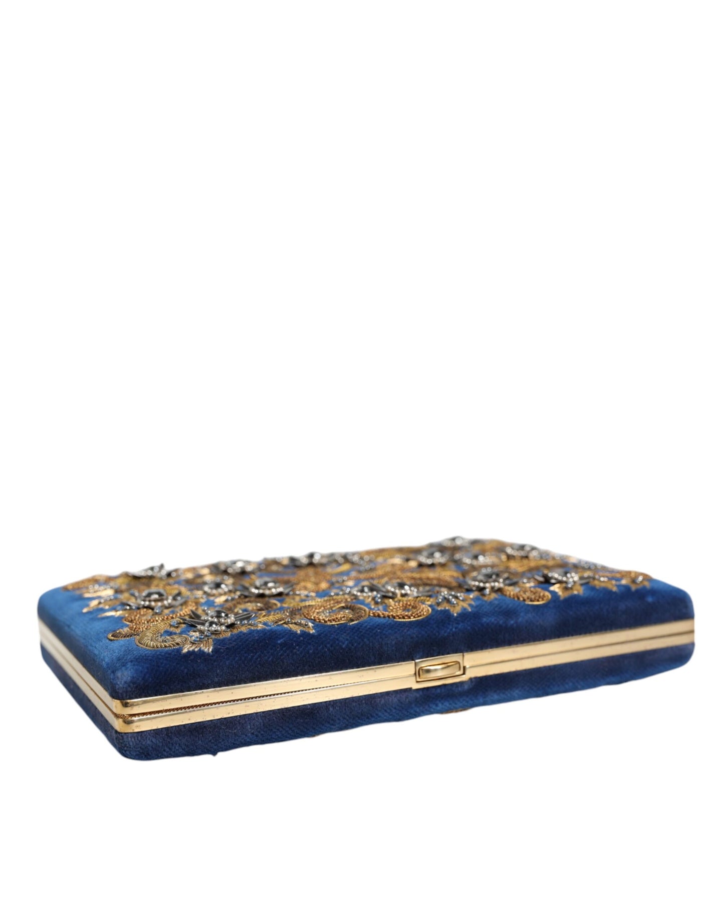 Sac à main de soirée Dolce & Gabbana en velours bleu avec cadre doré